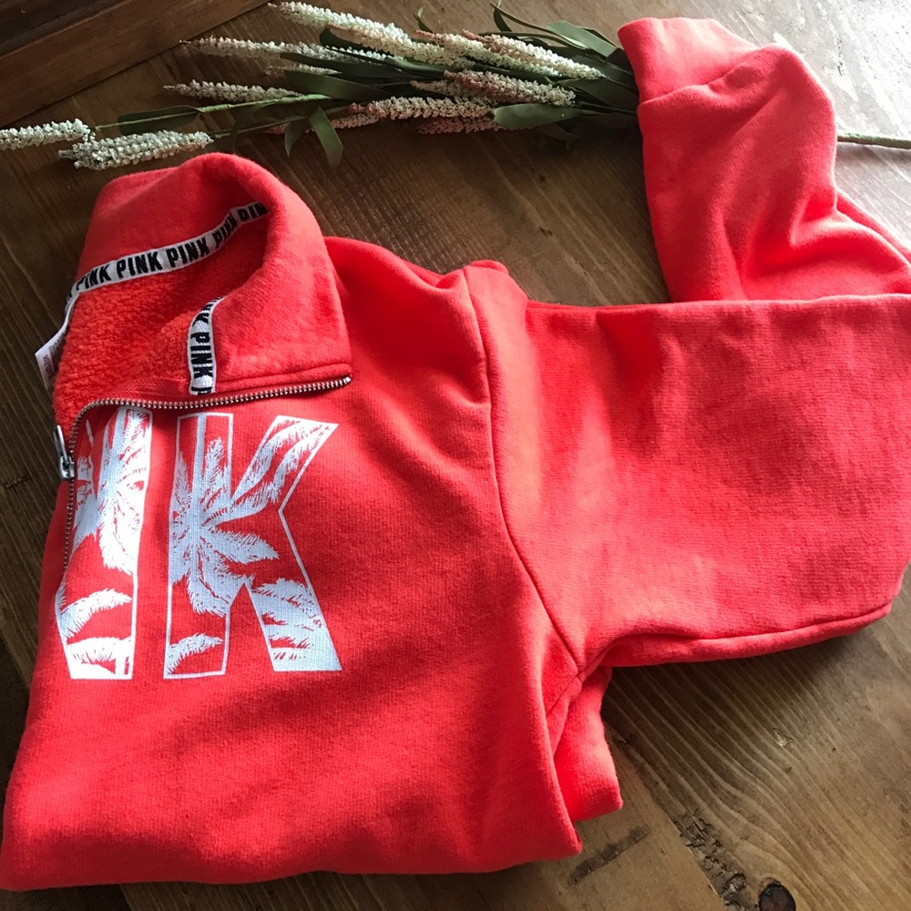 NWOT Victoria's Secret Pink 1/4 zip orange shirt